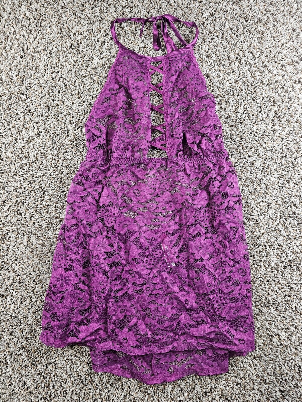 Adore Me Womens Sz 0X Lace Nightie Halter Style Purple Sexy